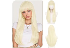Blonde Synthetische Pruik 60cm met Pony - Hittebestendig & Dagelijks Gebruik (45% Korting)