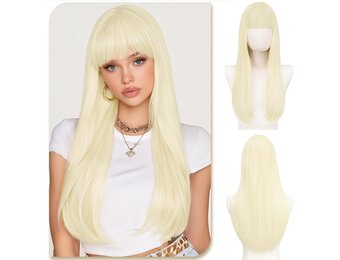 Sofeiyan Blonde Long Smooth Wigs with Bangs,60cm Layered Elegant Wig, Natural Synthetic Wig for Women Daily Use Parties Cosplay and Vacations