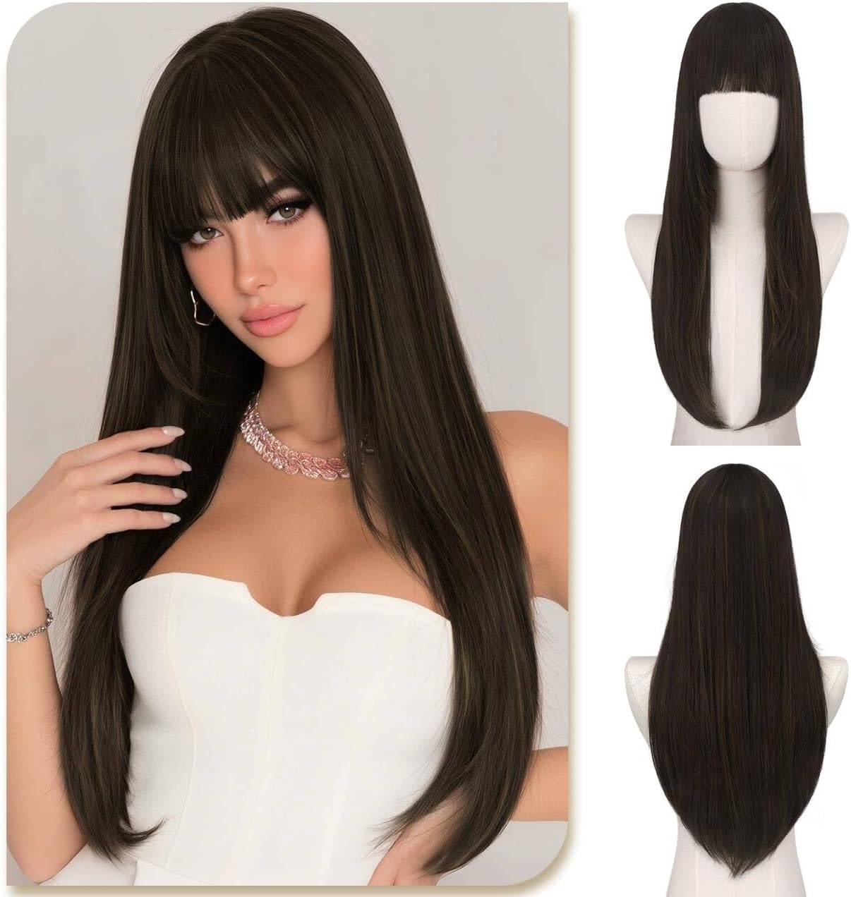 Synthetische pruik blond 60 cm, glad met pony, hittebestendig - 58% korting!