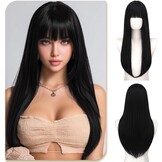 Synthetische pruik blond 60 cm, glad met pony, hittebestendig - 58% korting!