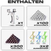 XXL Steinschleuder für Herren,Schwere Zwille für Erwachsene,Vollmetall Groß Schleuder,Outdoor Slingshot Set mit 6 Ersatzgummi+300 Tonkugeln+100 Stahlkugeln.