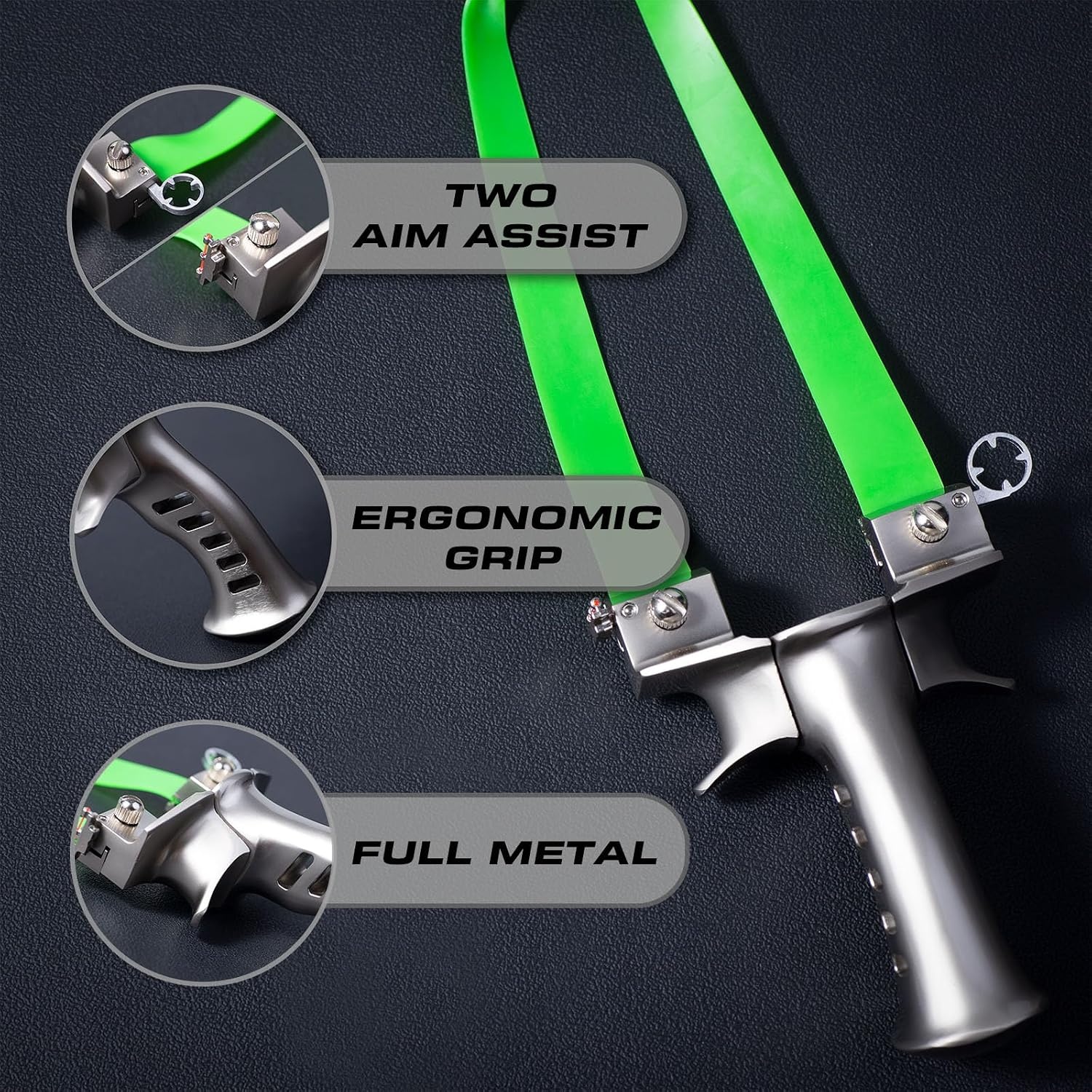 XXL Steinschleuder für Herren,Schwere Zwille für Erwachsene,Vollmetall Groß Schleuder,Outdoor Slingshot Set mit 6 Ersatzgummi+300 Tonkugeln+100 Stahlkugeln.