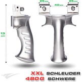 XXL Steinschleuder für Herren,Schwere Zwille für Erwachsene,Vollmetall Groß Schleuder,Outdoor Slingshot Set mit 6 Ersatzgummi+300 Tonkugeln+100 Stahlkugeln.