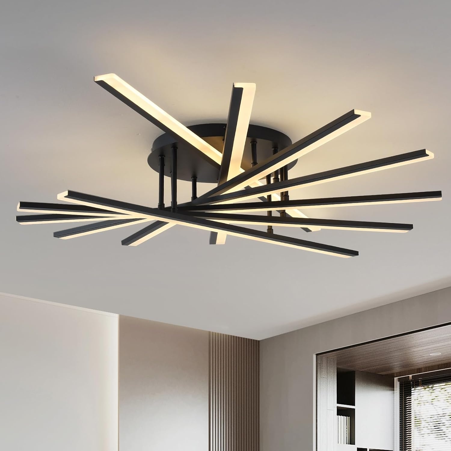 LED Ceiling Light Modern Dimmable Ceiling Lights Decorative Lighting Multi-Head Lamp with Remote Control Suitable for Living Room Bedroom Dining Room Kitchen Office Cafe 7 Bars Black