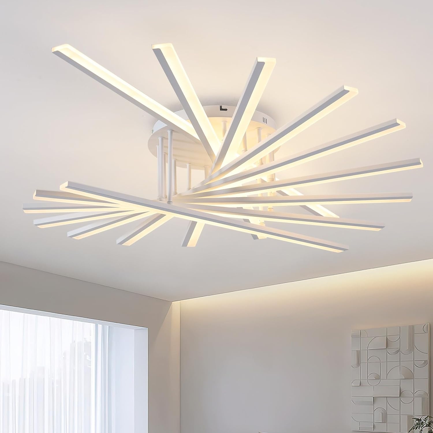 LED Ceiling Light Modern Dimmable Ceiling Lights Decorative Lighting Multi-Head Lamp with Remote Control Suitable for Living Room Bedroom Dining Room Kitchen Office Cafe 7 Bars Black