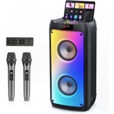 JYX Karaoke Machine, Karaoke System with 2 Microphones, Portable Bluetooth Speaker with RGB Light, Karaoke Set, PA System for Adults, Party, Supports TF/USB, AUX, FM, TWS