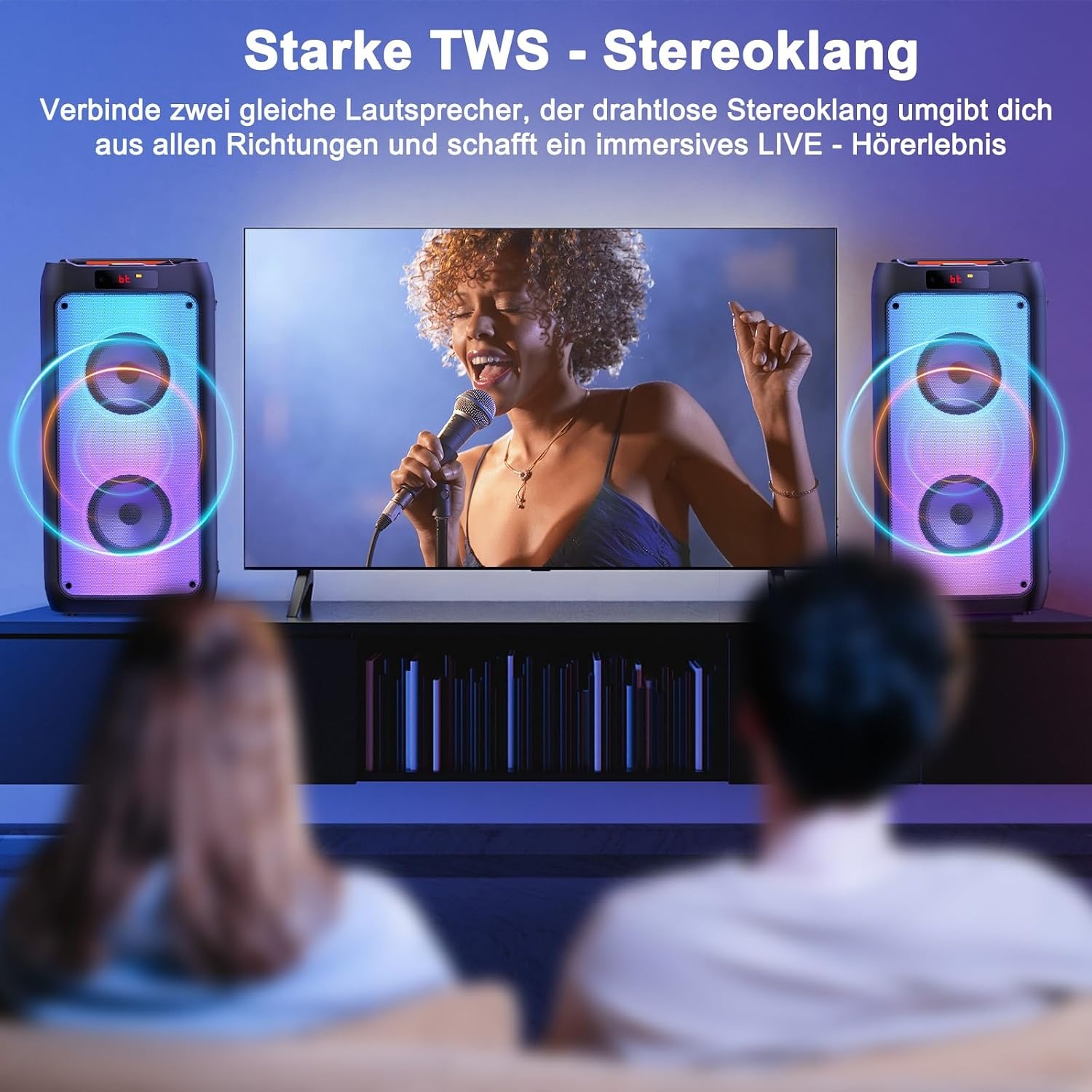 JYX Karaoke Machine, Karaoke System with 2 Microphones, Portable Bluetooth Speaker with RGB Light, Karaoke Set, PA System for Adults, Party, Supports TF/USB, AUX, FM, TWS