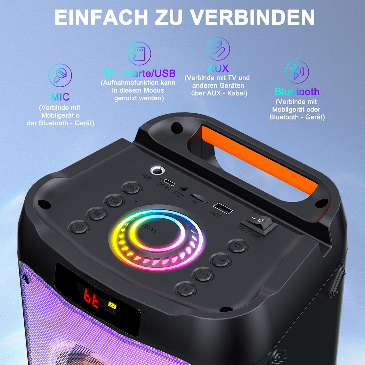 JYX Karaoke Machine, Karaoke System with 2 Microphones, Portable Bluetooth Speaker with RGB Light, Karaoke Set, PA System for Adults, Party, Supports TF/USB, AUX, FM, TWS