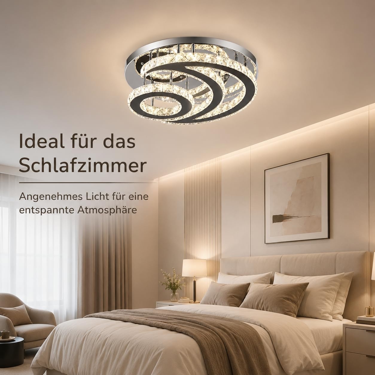 Moderne kroonluchter met kristallen led-plafondlamp, lichtkleur veranderbaar, maanvormig, rond, inbouw, hanglamp voor woonkamer, slaapkamer, keuken (meerkleurig)