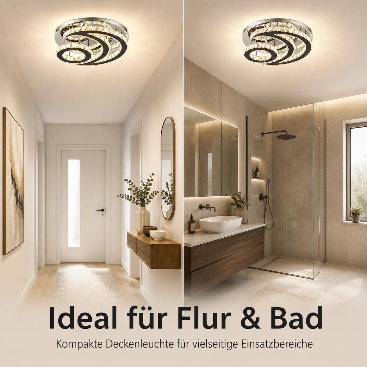 Moderne kroonluchter met kristallen led-plafondlamp, lichtkleur veranderbaar, maanvormig, rond, inbouw, hanglamp voor woonkamer, slaapkamer, keuken (meerkleurig)