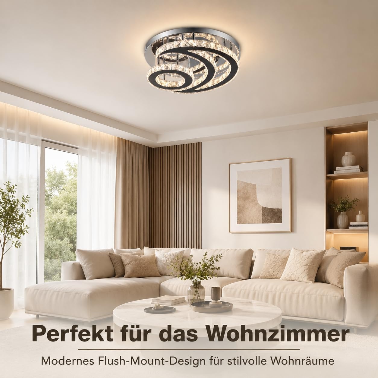 Moderne kroonluchter met kristallen led-plafondlamp, lichtkleur veranderbaar, maanvormig, rond, inbouw, hanglamp voor woonkamer, slaapkamer, keuken (meerkleurig)