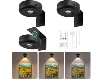 GOODEA Draadloze beeldspot dimbaar met afstandsbediening en timer, 3 st. | 2200mAh oplaadbare LED-spot, 3 kleuren, beeldverlichting voor wandkunst, vitrines & Halloween. - Maat set van 3