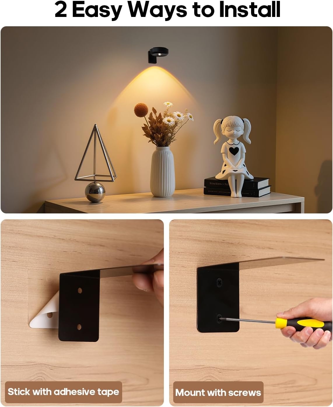GOODEA Draadloze beeldspot dimbaar met afstandsbediening en timer, 3 st. | 2200mAh oplaadbare LED-spot, 3 kleuren, beeldverlichting voor wandkunst, vitrines & Halloween. - Maat set van 3