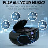 LONPOO D02 Draagbare cd-speler voor kinderen – radio CD Boombox met FM-radio, Bluetooth, USB-ingang, AUX-aansluiting en hoofdtelefoonuitgang, stereo luidsprekers