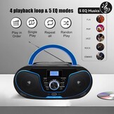LONPOO D02 Draagbare cd-speler voor kinderen – radio CD Boombox met FM-radio, Bluetooth, USB-ingang, AUX-aansluiting en hoofdtelefoonuitgang, stereo luidsprekers