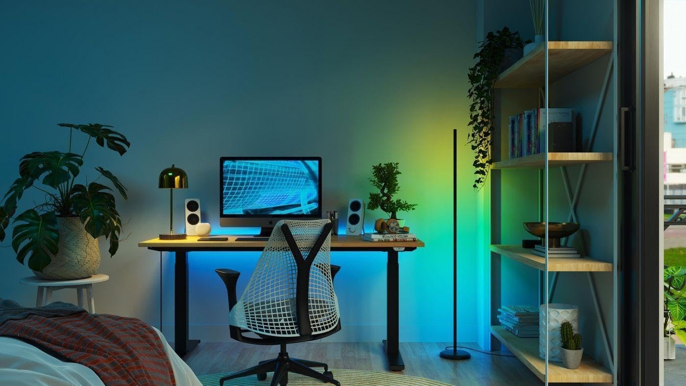 Nanoleaf Matter Smart vloerlamp woonkamer, staande lamp met heldere en dichte RGBIC LED's, slaapkamer hoek sfeerlicht muzieksynchronisatie, 200+ dynamische scènes, app en spraakbesturing (werkt met