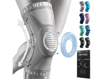 NEENCA Kniebrace, Compressie Kniebrace met Patella Gel Pads & Veer Zijstabilisatoren, Medische Kniebeschermer voor Hardlopen, Meniscusscheur, Artritis (Hemelsblauw, 3XL) (Grijs, XL)