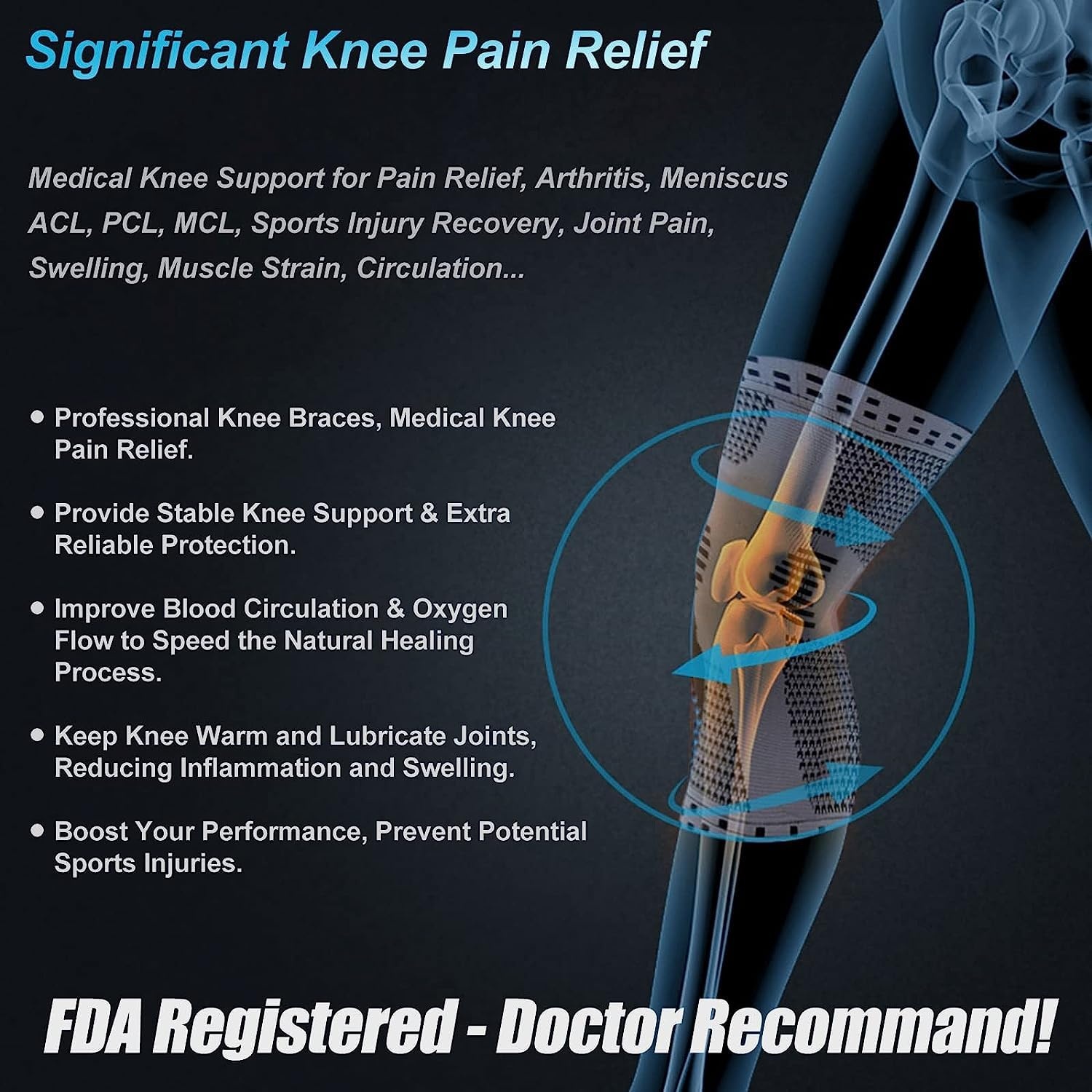 Kniebrace XL Donkergrijs met Patella Gel Pads & Veer Stabilisatoren | 58% Korting