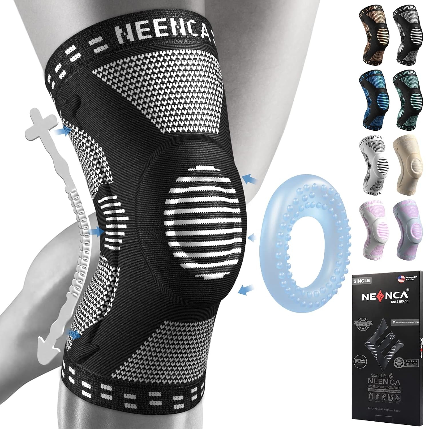 Kniebrace XL Donkergrijs met Patella Gel Pads & Veer Stabilisatoren | 58% Korting