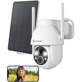 Cococam 2K Zonne Bewakingscamera Buiten, Draadloze PTZ WLAN Camera Buiten, Solar Security Camera met AI Bewegingsdetectie, Kleuren nachtzicht, 2-weg Audio, Direct Alarm, 2.4Ghz WiFi, SD/Cloud, IP66