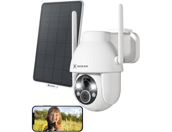 Cococam 2K Zonne Bewakingscamera Buiten, Draadloze PTZ WLAN Camera Buiten, Solar Security Camera met AI Bewegingsdetectie, Kleuren nachtzicht, 2-weg Audio, Direct Alarm, 2.4Ghz WiFi, SD/Cloud, IP66
