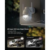 Cococam 2K Zonne Bewakingscamera Buiten, Draadloze PTZ WLAN Camera Buiten, Solar Security Camera met AI Bewegingsdetectie, Kleuren nachtzicht, 2-weg Audio, Direct Alarm, 2.4Ghz WiFi, SD/Cloud, IP66