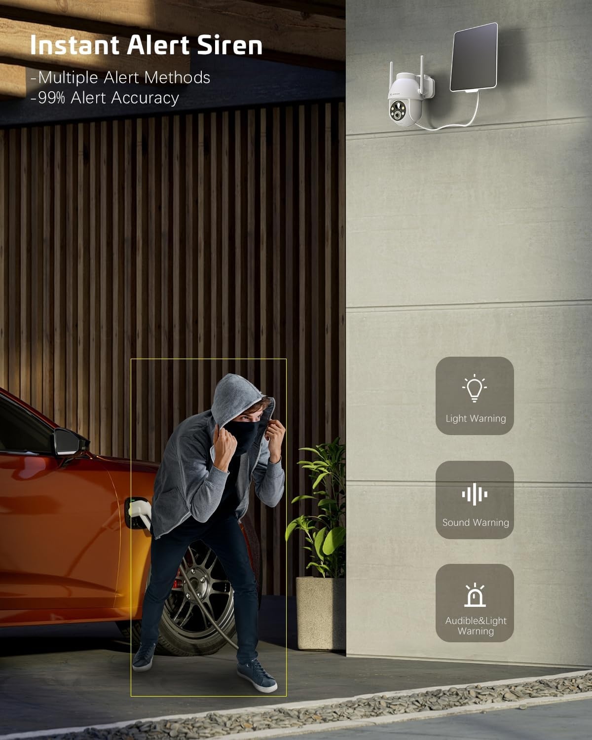 Cococam 2K Zonne Bewakingscamera Buiten, Draadloze PTZ WLAN Camera Buiten, Solar Security Camera met AI Bewegingsdetectie, Kleuren nachtzicht, 2-weg Audio, Direct Alarm, 2.4Ghz WiFi, SD/Cloud, IP66