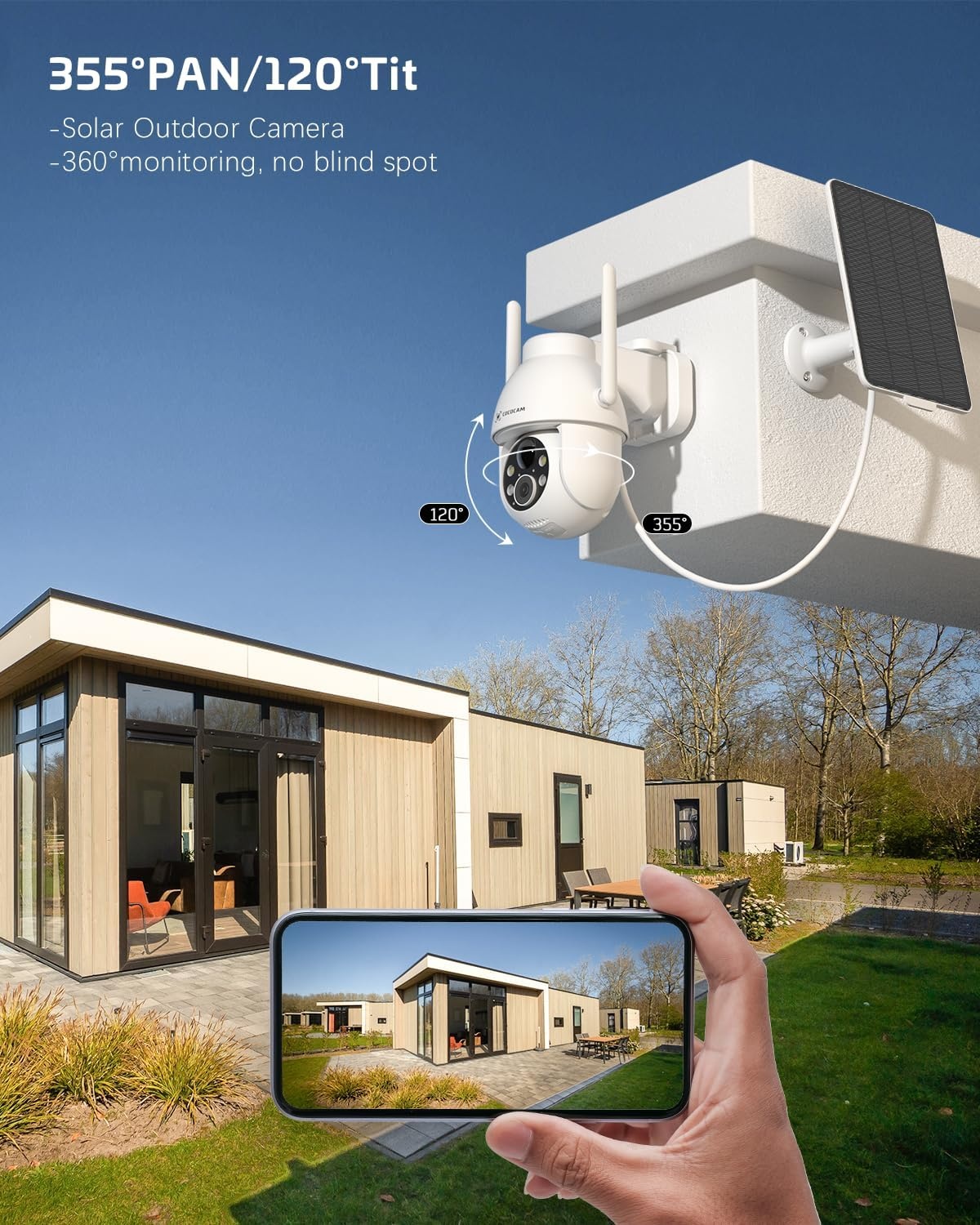 Cococam 2K Zonne Bewakingscamera Buiten, Draadloze PTZ WLAN Camera Buiten, Solar Security Camera met AI Bewegingsdetectie, Kleuren nachtzicht, 2-weg Audio, Direct Alarm, 2.4Ghz WiFi, SD/Cloud, IP66