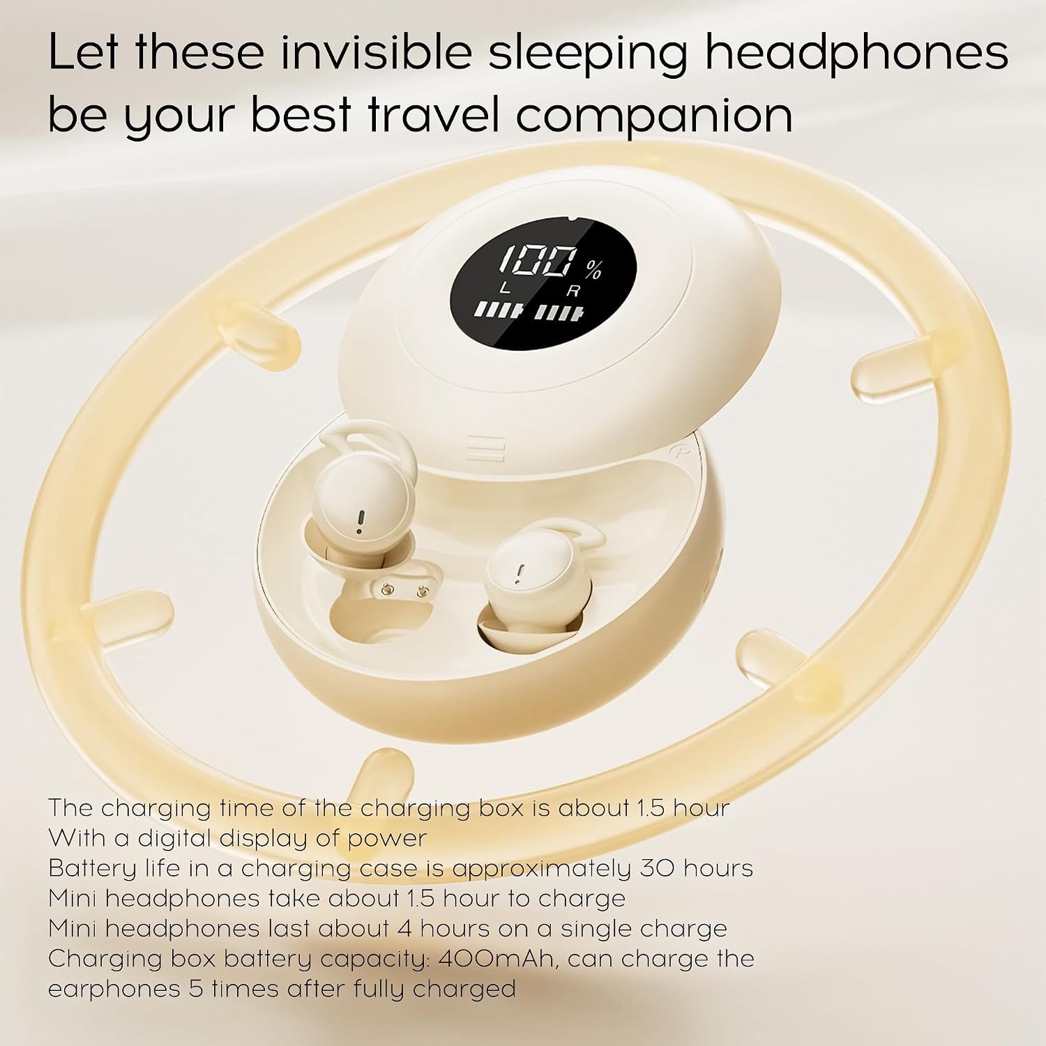 Comfortabele Slaaphoofdtelefoon Mini Oordopjes Beige | Bluetooth 5.4 | 55% Korting