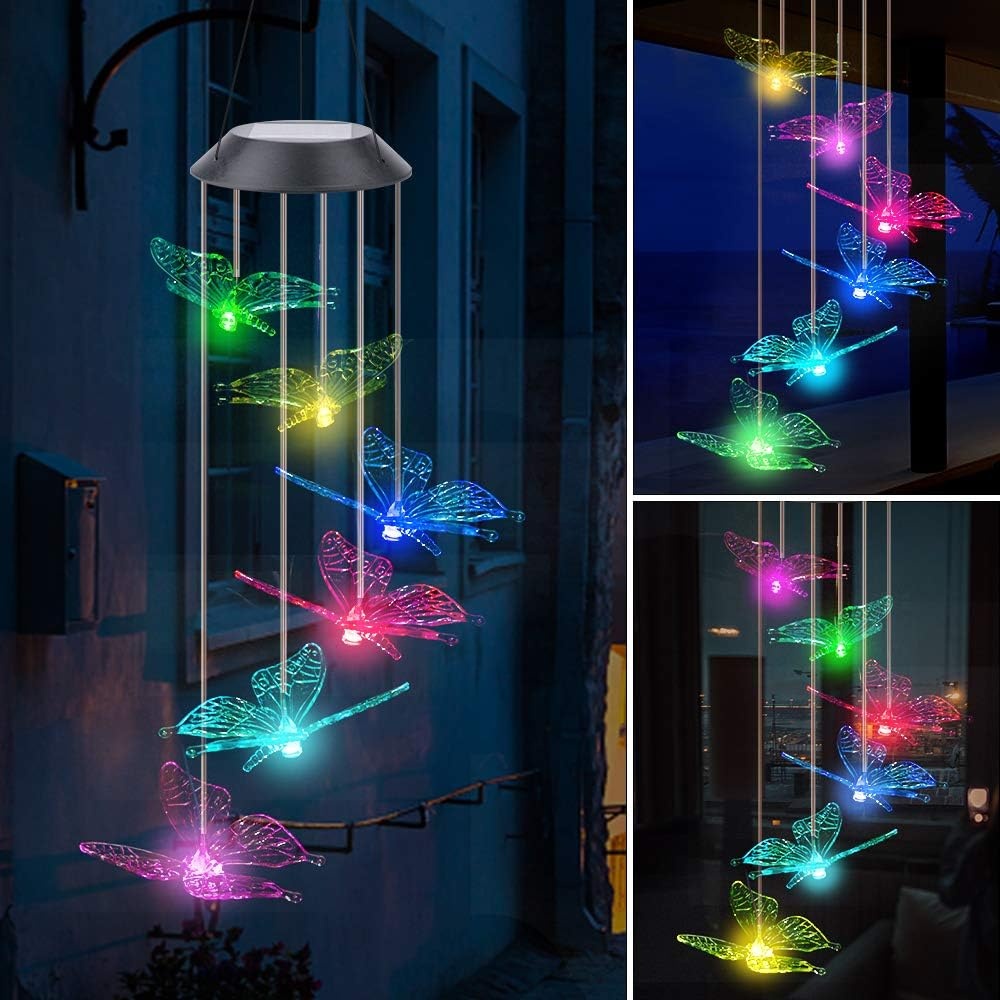 Windgong op zonne-energie, vlinder, kleurverandering, led, op zonne-energie, waterdicht, voor binnen en buiten, decoratie voor tuin, feest, terras, gazon, binnenplaats, veranda, terras