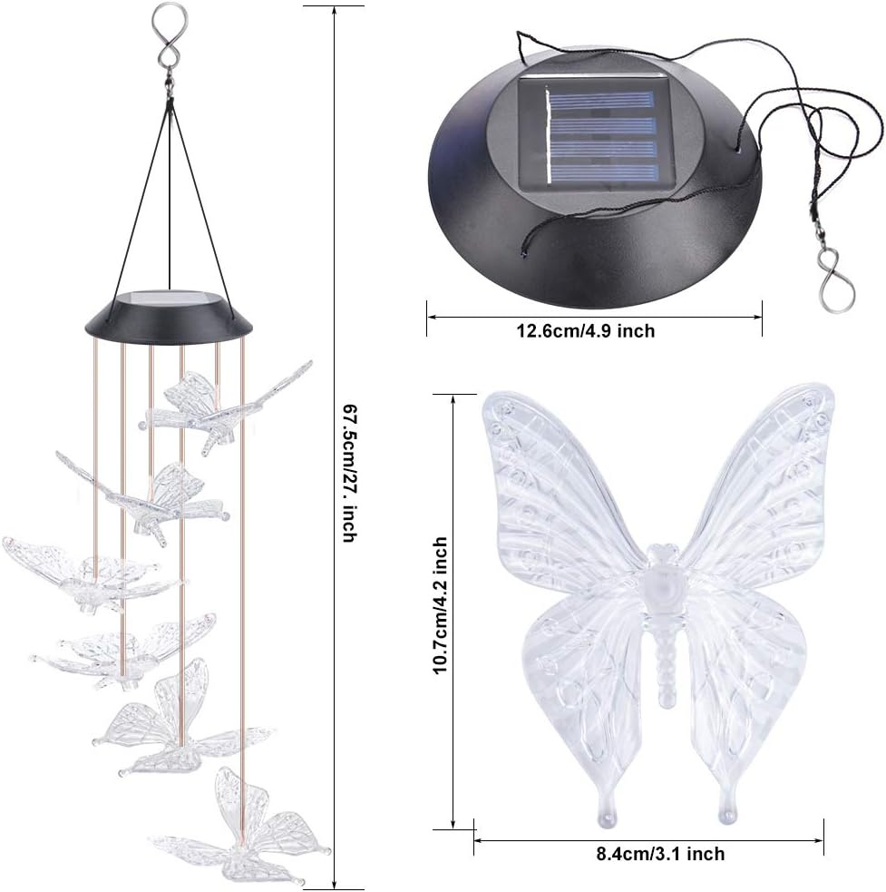 Windgong op zonne-energie, vlinder, kleurverandering, led, op zonne-energie, waterdicht, voor binnen en buiten, decoratie voor tuin, feest, terras, gazon, binnenplaats, veranda, terras