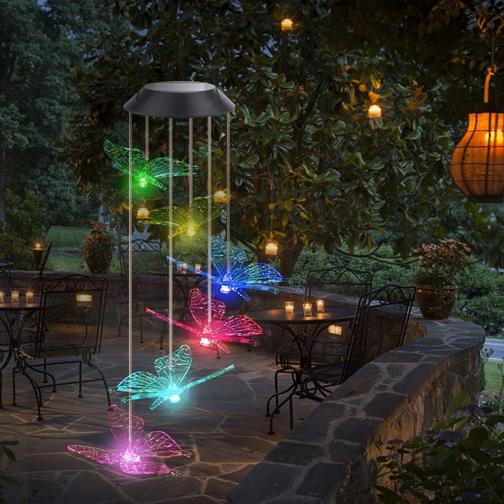 Windgong op zonne-energie, vlinder, kleurverandering, led, op zonne-energie, waterdicht, voor binnen en buiten, decoratie voor tuin, feest, terras, gazon, binnenplaats, veranda, terras