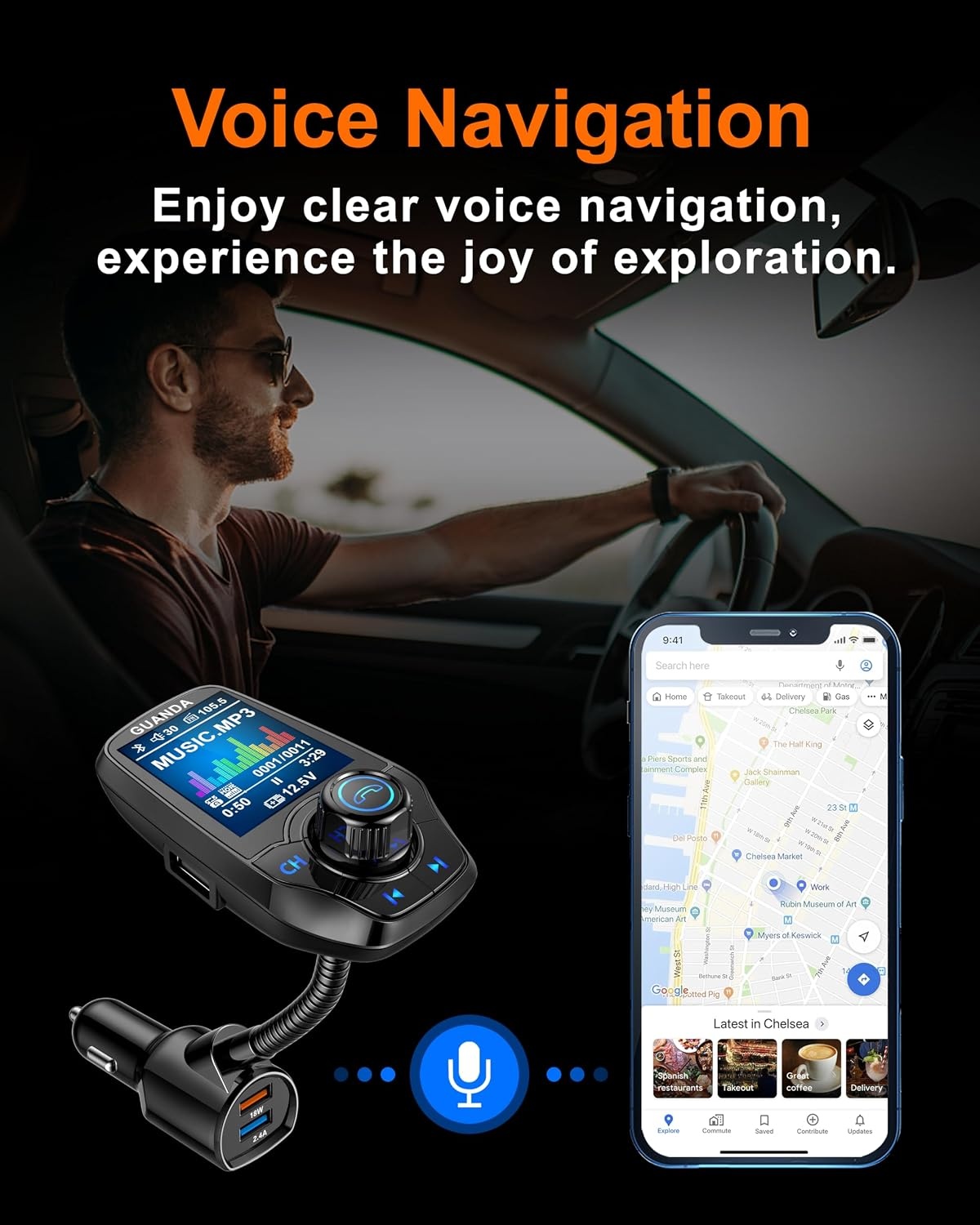 Bluetooth FM-transmitter voor de auto, met 1,8 inch kleurenscherm, bluetooth, handsfree, bluetooth auto-radio-adapter, 4-in-1 MP3-speler, AUX 2 USB-aansluitingen, SD/TF-kaart,