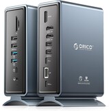 ORICO Dockingstation, 15-in-1 laptop dock dual 4K display, USB-dockingstation met 2 HDMI, 4K DP, 6 USB-A, 100 W PD, RJ45, 3,5 mm audio, SD/TF-kaartlezer, je moet de driver downloaden, grijs