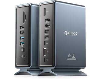 ORICO Dockingstation, 15-in-1 laptop dock dual 4K display, USB-dockingstation met 2 HDMI, 4K DP, 6 USB-A, 100 W PD, RJ45, 3,5 mm audio, SD/TF-kaartlezer, je moet de driver downloaden, grijs