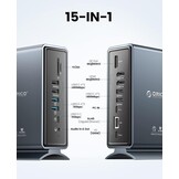 ORICO Dockingstation, 15-in-1 laptop dock dual 4K display, USB-dockingstation met 2 HDMI, 4K DP, 6 USB-A, 100 W PD, RJ45, 3,5 mm audio, SD/TF-kaartlezer, je moet de driver downloaden, grijs