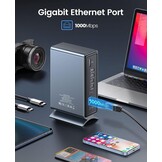 ORICO Dockingstation, 15-in-1 laptop dock dual 4K display, USB-dockingstation met 2 HDMI, 4K DP, 6 USB-A, 100 W PD, RJ45, 3,5 mm audio, SD/TF-kaartlezer, je moet de driver downloaden, grijs