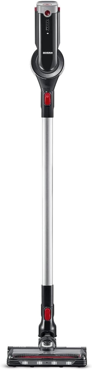 SEVERIN 2-in-1 stick- en handstofzuiger, krachtige batterijstofzuiger, draadloze stofzuiger met batterijduur tot 60 minuten inclusief vervangbare batterij, matzwart/rood, HV 7168