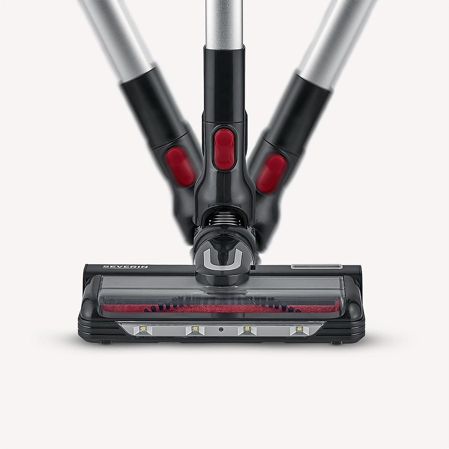 SEVERIN 2-in-1 stick- en handstofzuiger, krachtige batterijstofzuiger, draadloze stofzuiger met batterijduur tot 60 minuten inclusief vervangbare batterij, matzwart/rood, HV 7168
