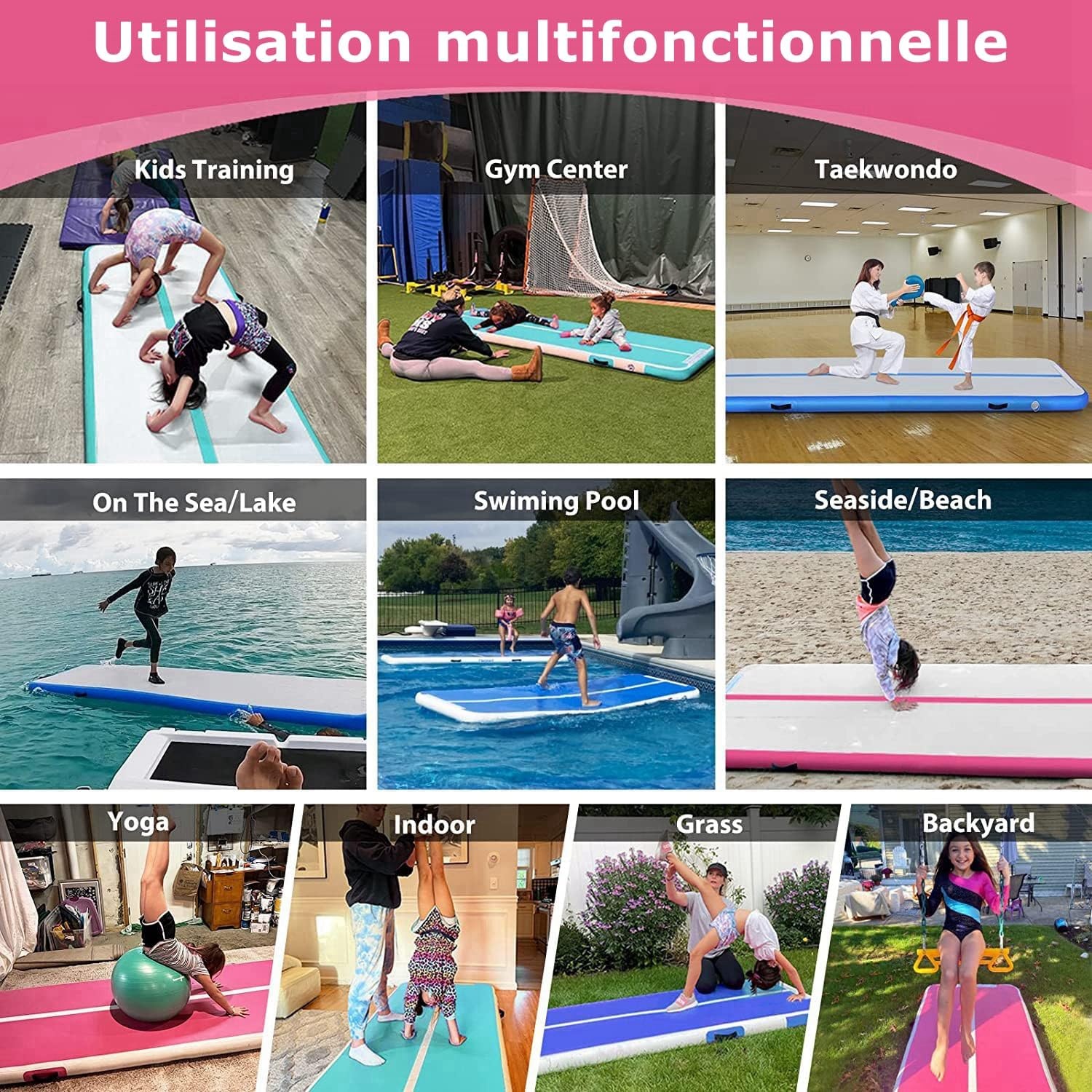 Air Track Gymnastiekmat, opblaasbaar, 2 / 3 / 4 / 5 m, dikte, 10 / 20 cm, voor thuis, training, tuimelen, yoga, outdoor, fitness