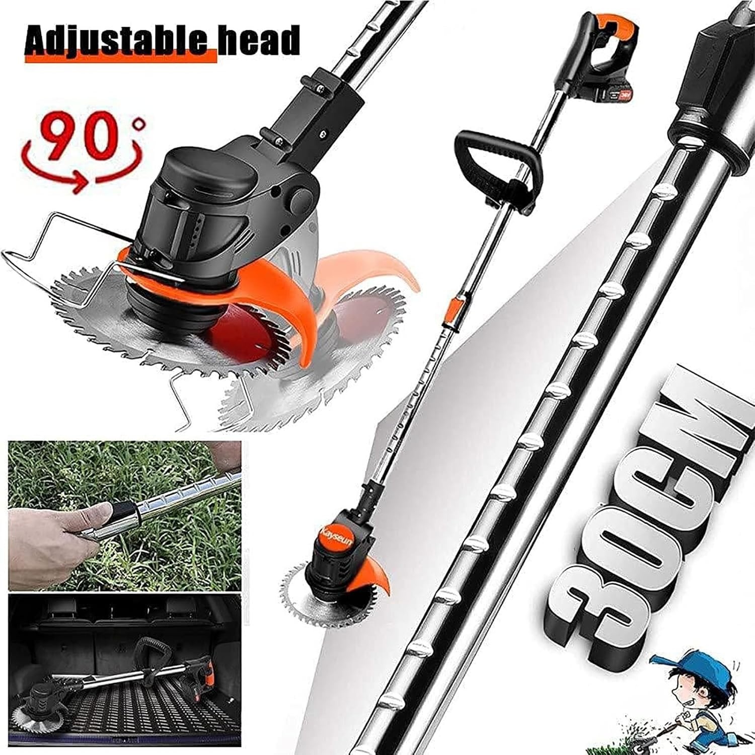Accu-grastrimmer 24V - 500W | Verstelbare Kop & 3 Messen | Groen