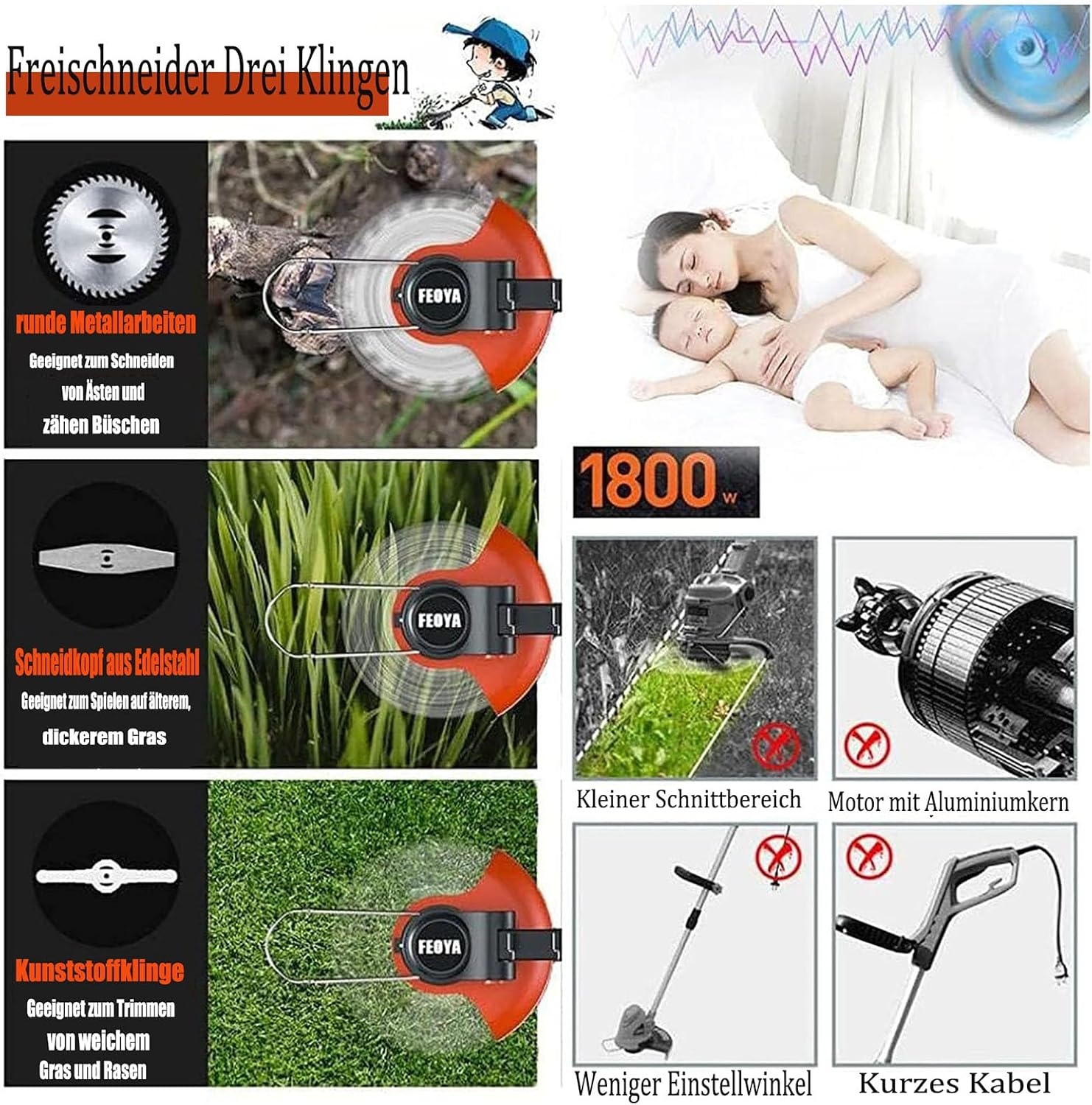 Accu-grastrimmer 24V - 500W | Verstelbare Kop & 3 Messen | Groen