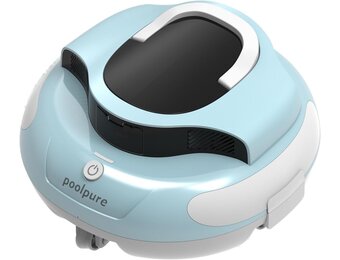 POOLPURE Zwemrobot, 100 minuten krachtige reiniging, draadloze zwembadstofzuiger accu met zelfparkeerfunctie, led-indicatoren, IPX8 waterdicht, ideaal voor zwembaden van 90 m² met platte bodem, blauw