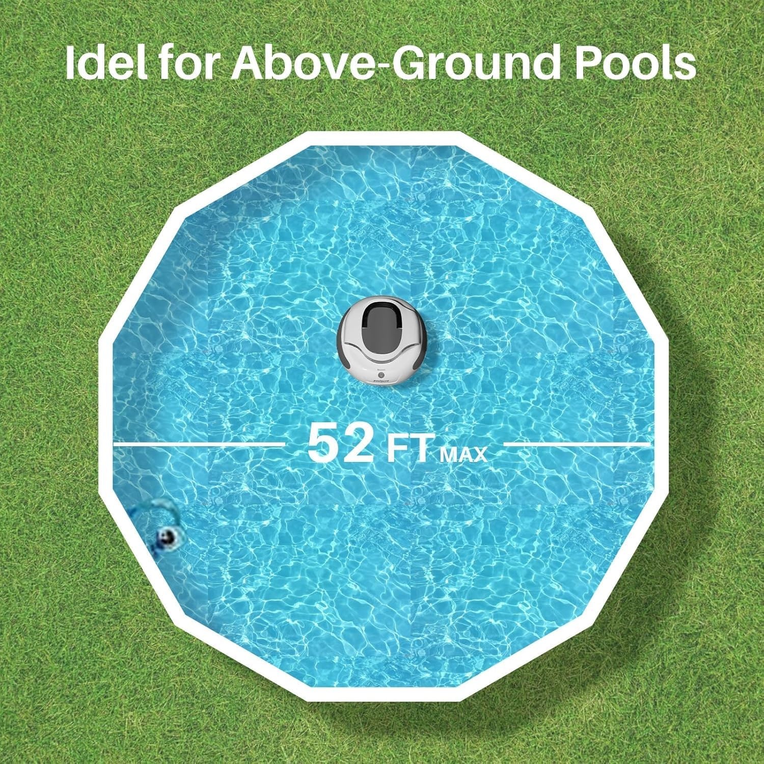 POOLPURE Zwemrobot, 100 minuten krachtige reiniging, draadloze zwembadstofzuiger accu met zelfparkeerfunctie, led-indicatoren, IPX8 waterdicht, ideaal voor zwembaden van 90 m² met platte bodem, blauw