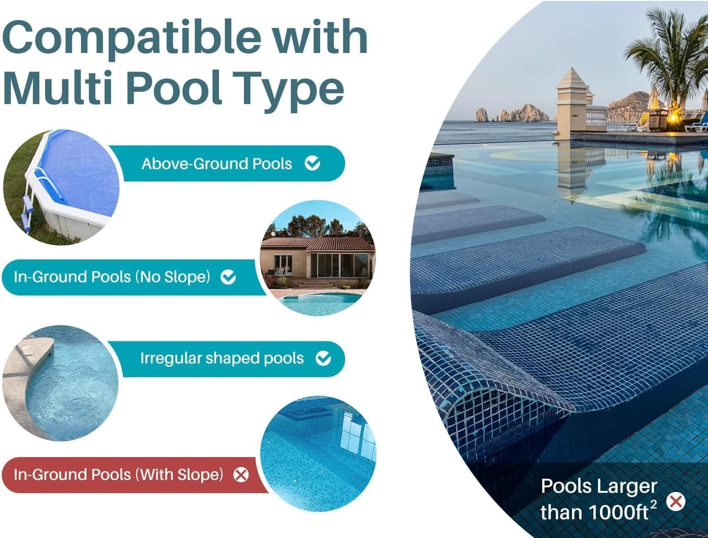 POOLPURE Zwemrobot, 100 minuten krachtige reiniging, draadloze zwembadstofzuiger accu met zelfparkeerfunctie, led-indicatoren, IPX8 waterdicht, ideaal voor zwembaden van 90 m² met platte bodem, blauw