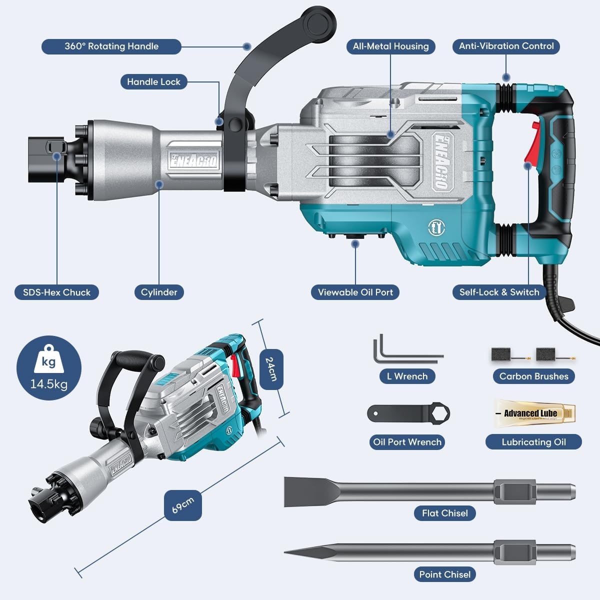 Sloophamer 1700W, 65 Joule | Trillingsdempend | Incl. Koffer | 59% Korting