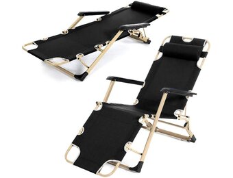 Opvouwbare Tuin Ligstoel 2-in-1 met Hoofdsteun - Zwart (53% Korting)