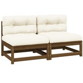 2x VidaXL Modulaire Tuinmiddenbank Crèmekleurige Kussens Grenenhout - 35% Korting
