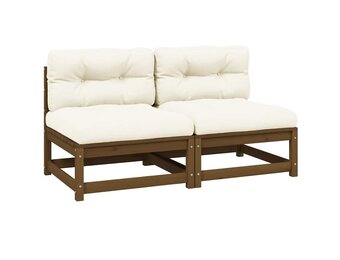 2x VidaXL Modulaire Tuinmiddenbank Crèmekleurige Kussens Grenenhout - 35% Korting