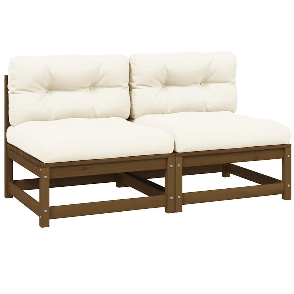 2x VidaXL Modulaire Tuinmiddenbank Crèmekleurige Kussens Grenenhout - 35% Korting